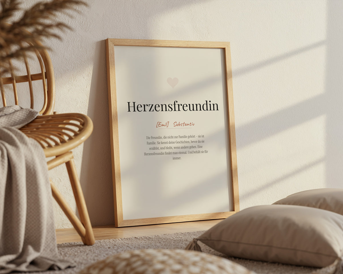 Herzensfreundin (Definition) – gerahmtes Poster an der Wand