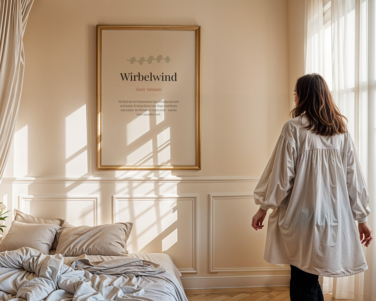 Wirbelwind (Definition) – gerahmtes Poster in der Hand