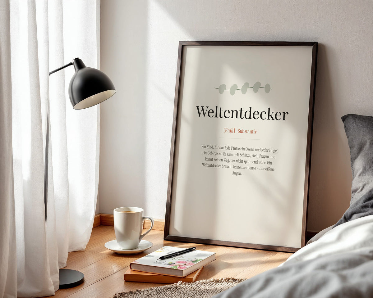 Weltentdecker (Definition) – gerahmtes Poster an der Wand