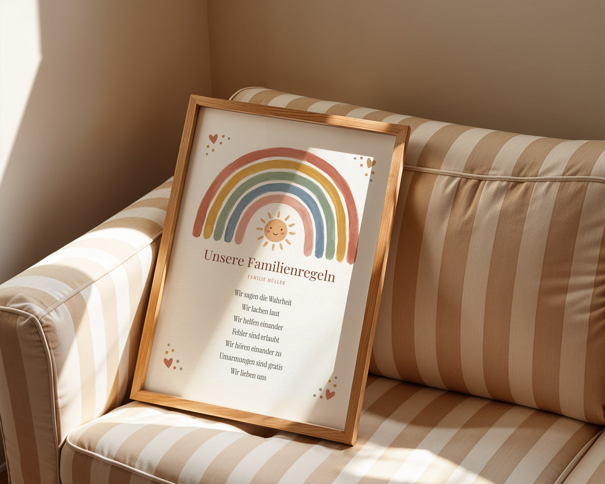House rules Boho Regenbogen – framed poster on the wall