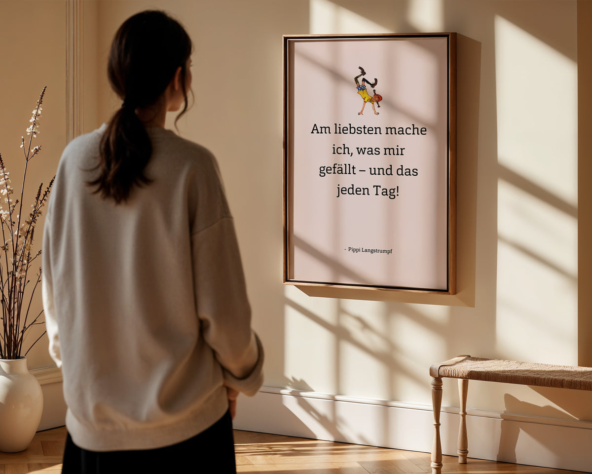 Pippi – Am liebsten mache ich – gerahmtes Poster in der Hand
