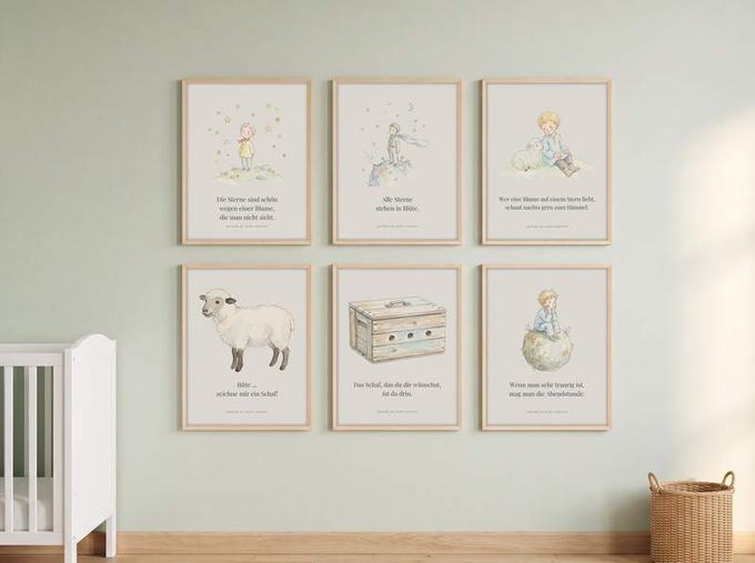 Kleiner Prinz 6er-Set – Sterne & Schaf – Poster-Motiv