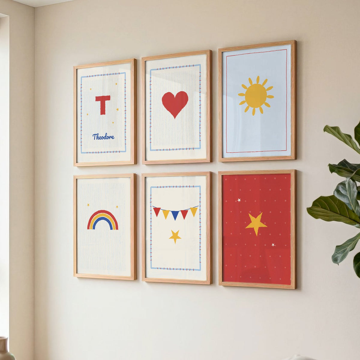 Namensposter 6er-Set „Pinselstrich“ – gerahmtes Poster an der Wand