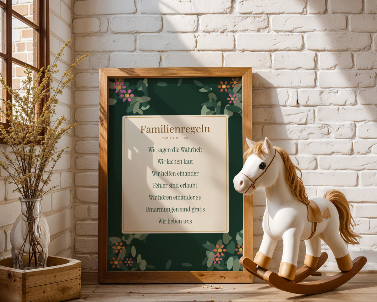 Hausregeln mit Familienname – Poster im Kinderzimmer