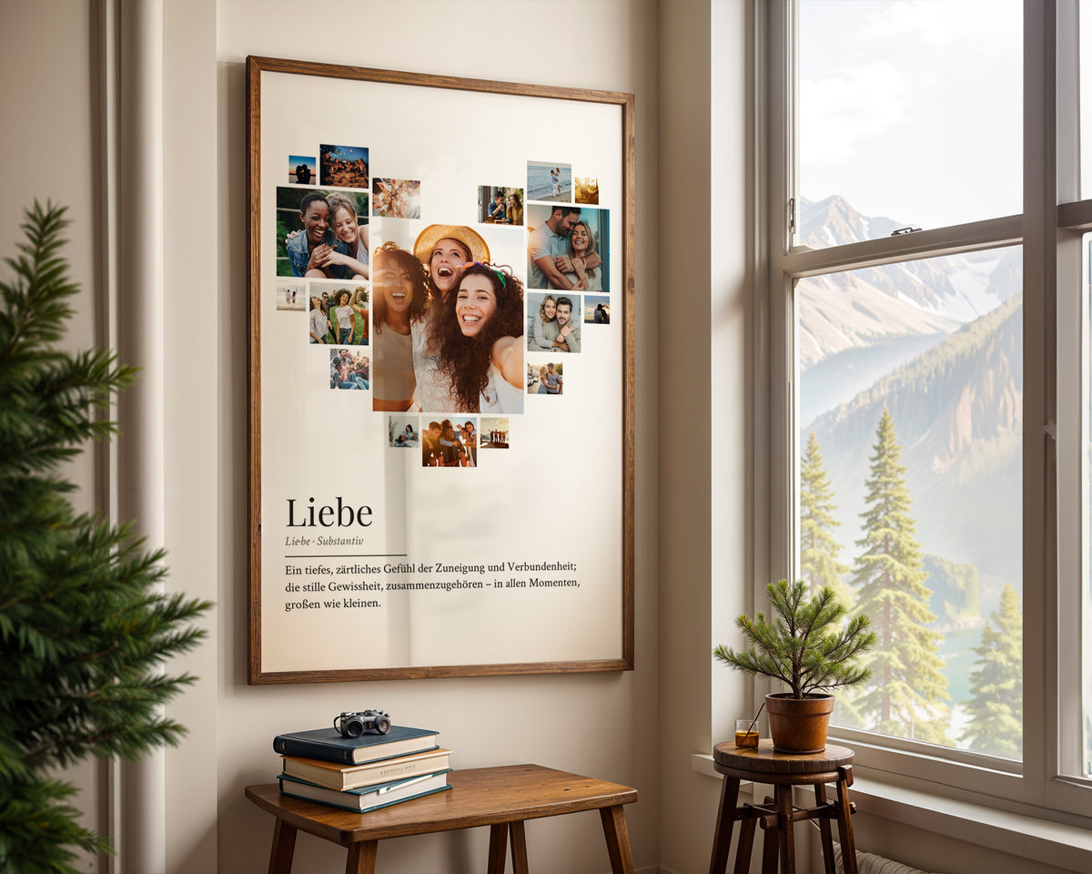 Herz-Fotocollage „Liebe“ – gerahmtes Poster an der Wand