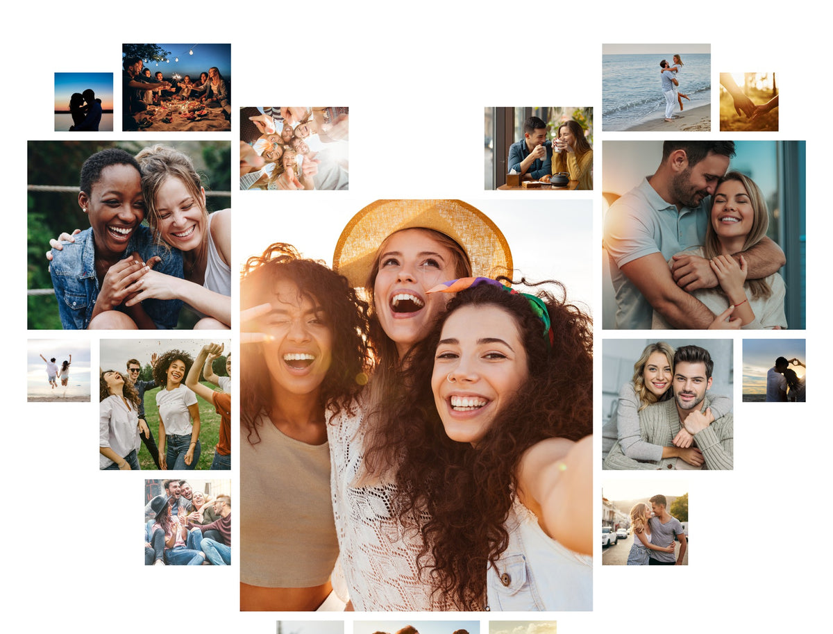 Herz-Fotocollage „Liebe“ – Nahaufnahme: Herz aus Foto-Kacheln