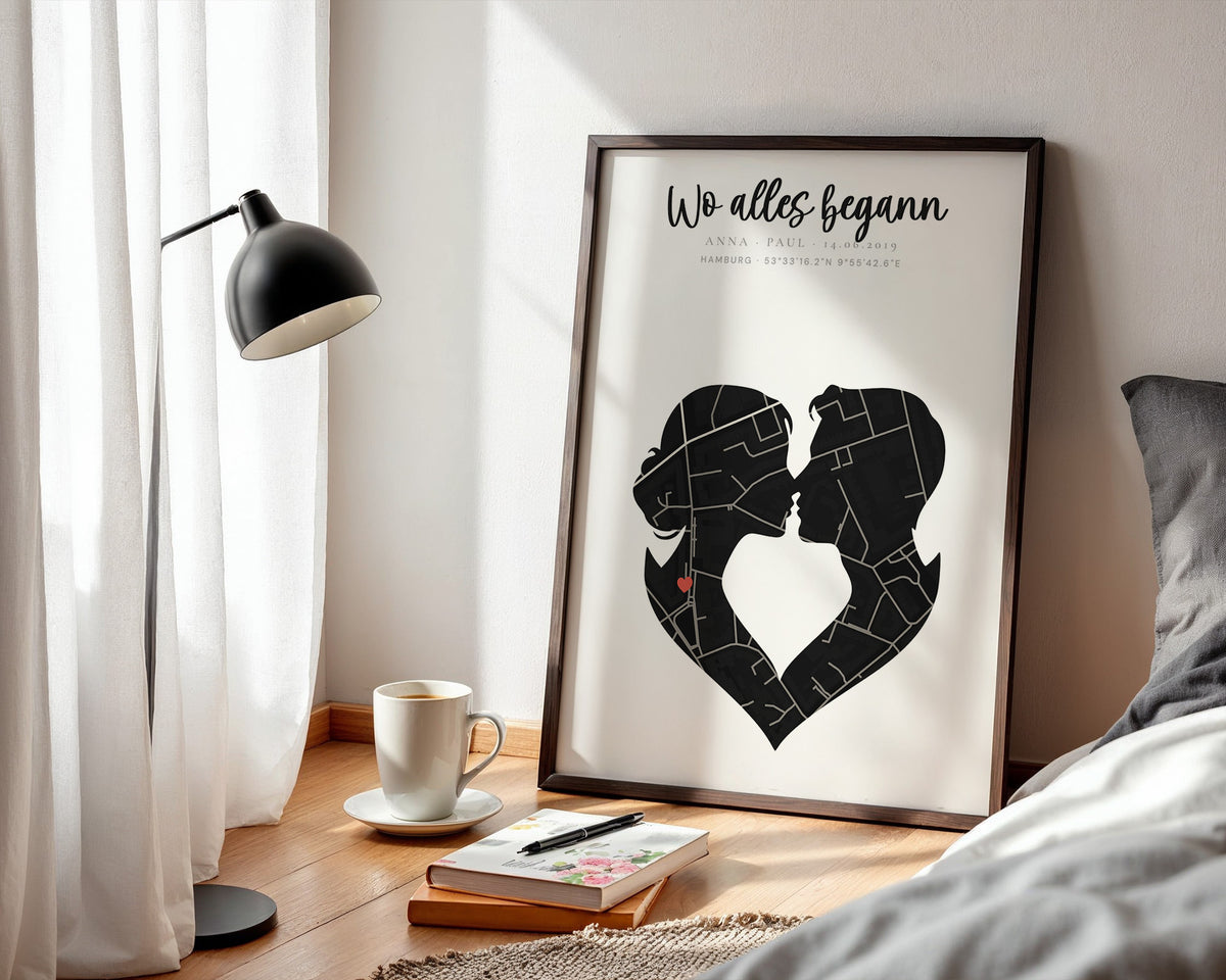 Karten-Poster „Paar-Silhouette“ – Poster im Schlafzimmer