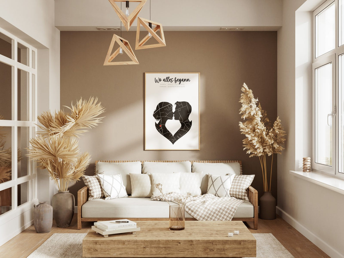 Karten-Poster „Paar-Silhouette“ – gerahmtes Poster an der Wand