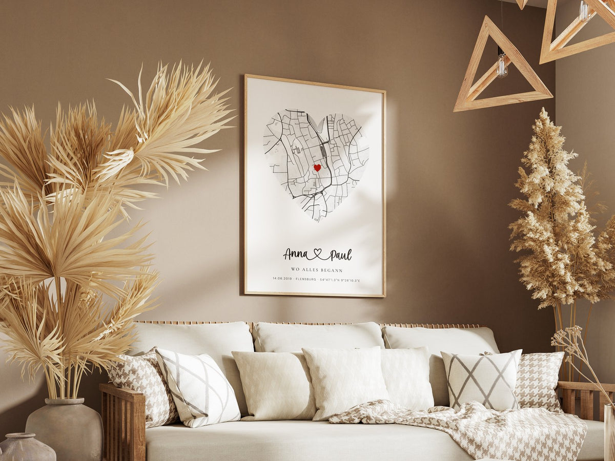Karten-Poster „Dein Ort“ – gerahmtes Poster an der Wand