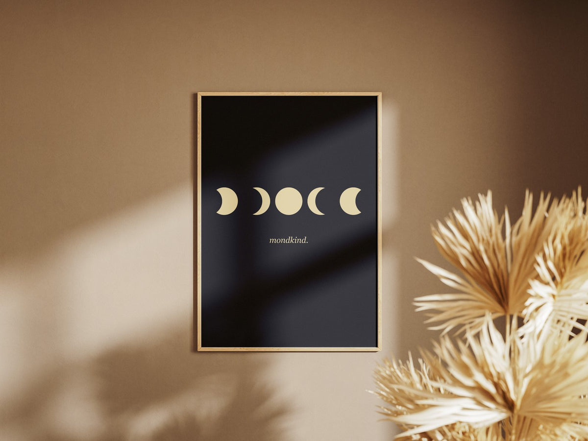 Mondkind Mondphasen – gerahmtes Poster an der Wand