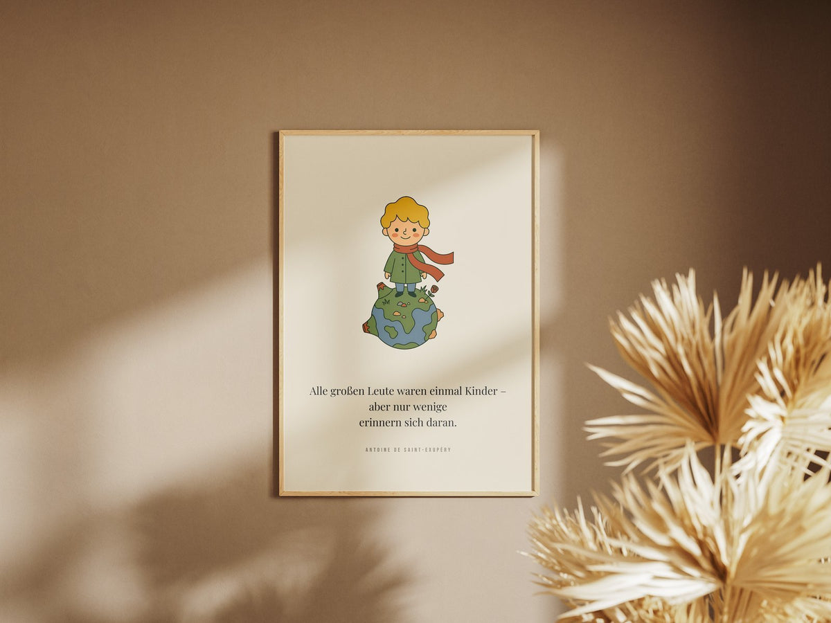 Poster Kinderzimmer Kleiner Junge auf dem Planeten – gerahmtes Poster an der Wand