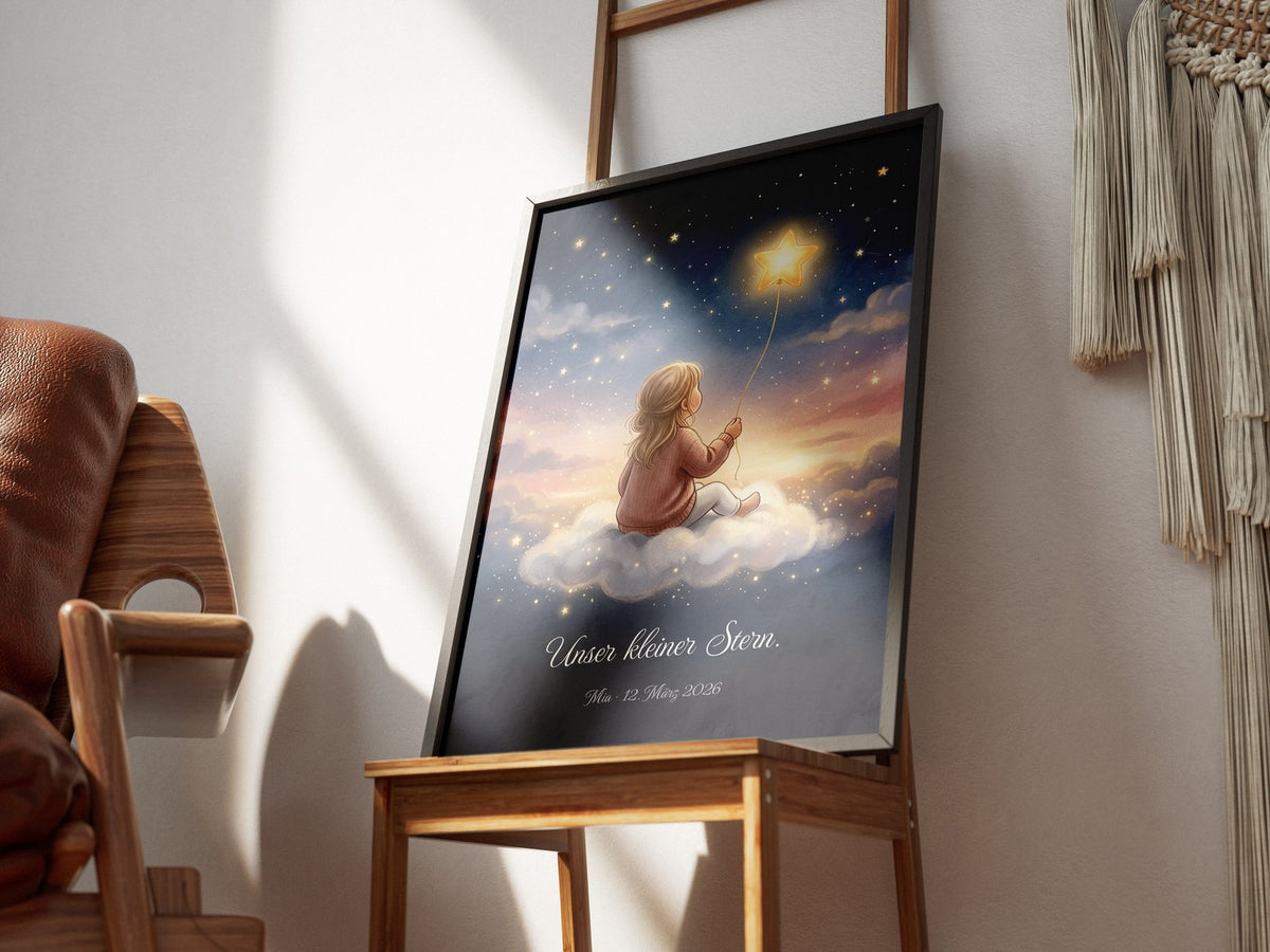 Sternenkind – Sternballon – gerahmtes Poster im Raum