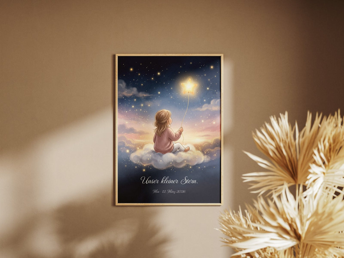 Sternenkind – Sternballon – gerahmtes Poster an der Wand