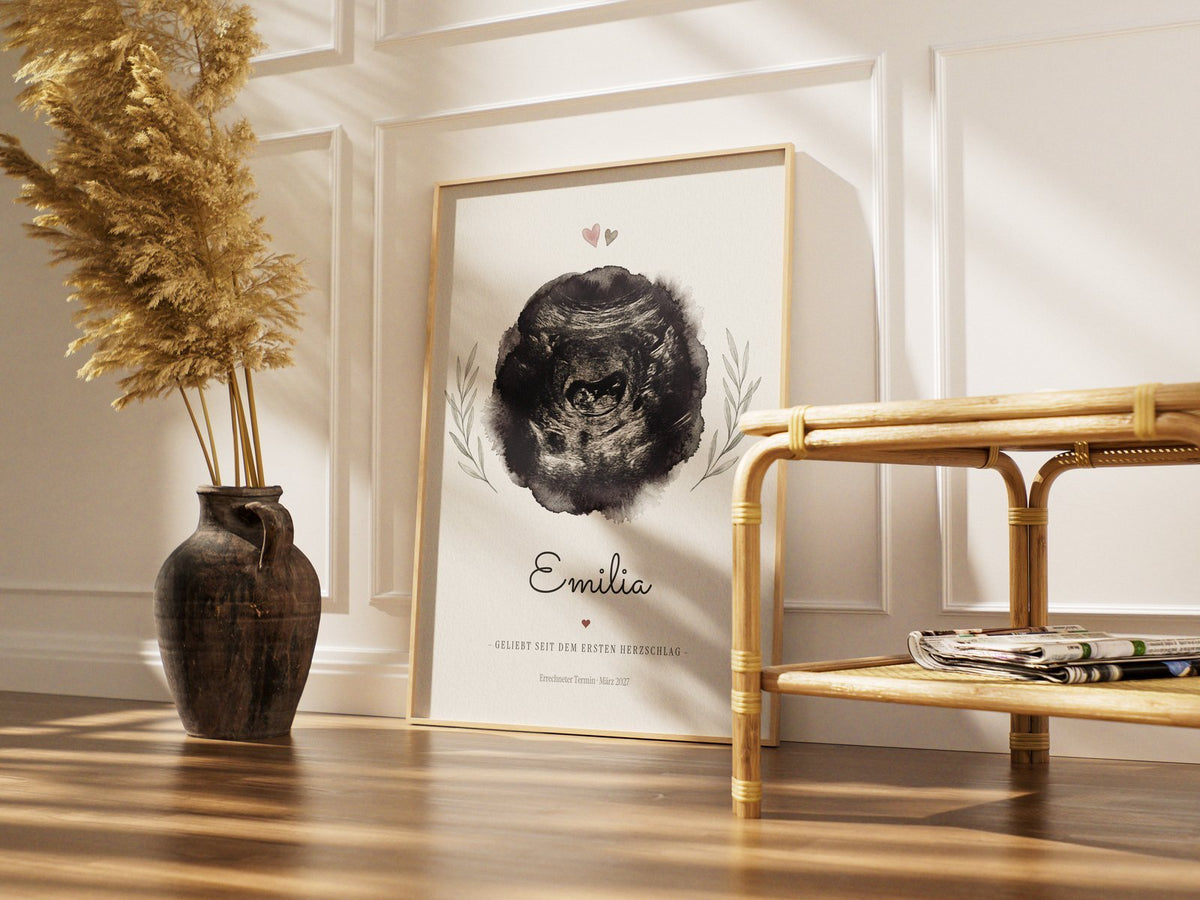 Ultraschallbild – Aquarell Tusche – gerahmtes Poster im Raum
