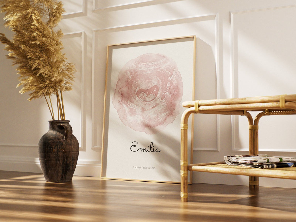Ultraschallbild – Zarter Farbklecks – gerahmtes Poster im Raum