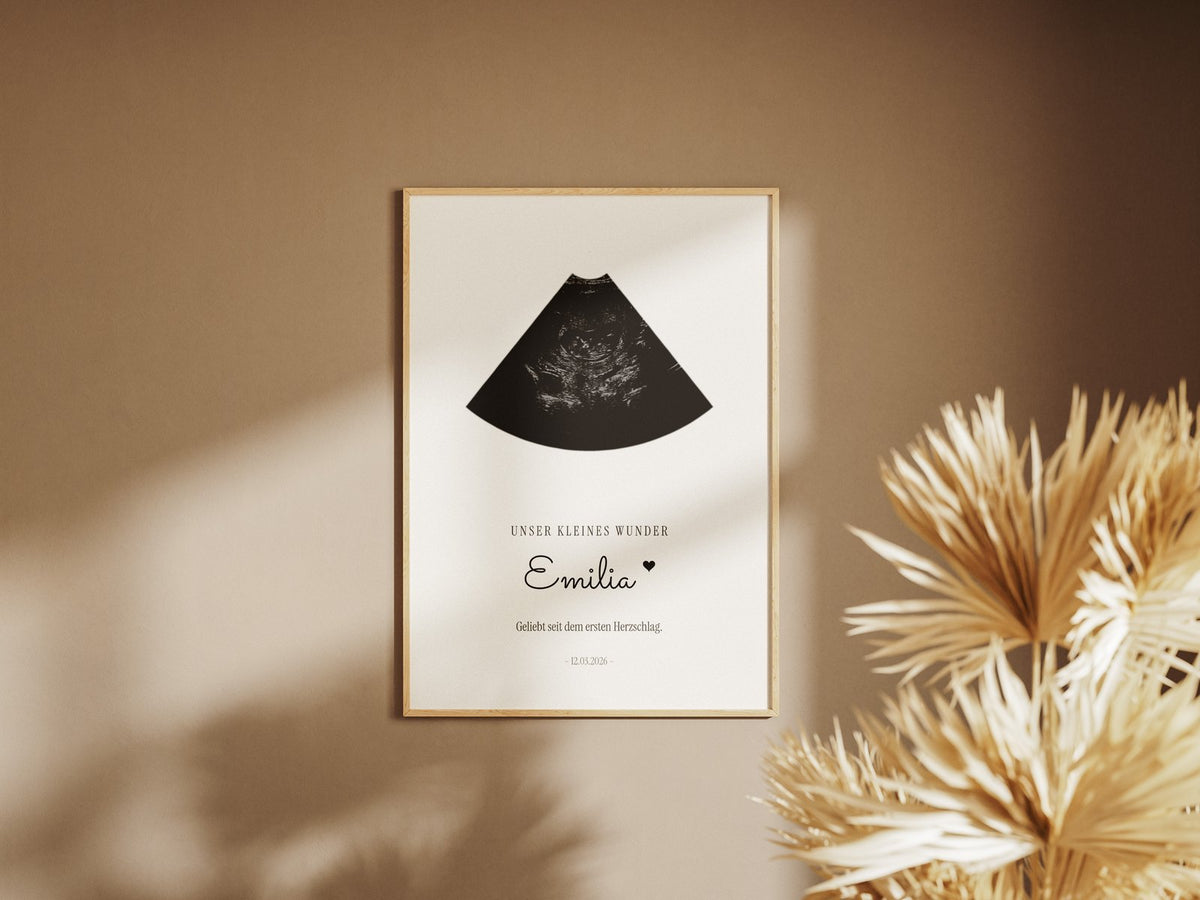 Ultraschallbild – Ultraschallbild in Fächerform – gerahmtes Poster an der Wand