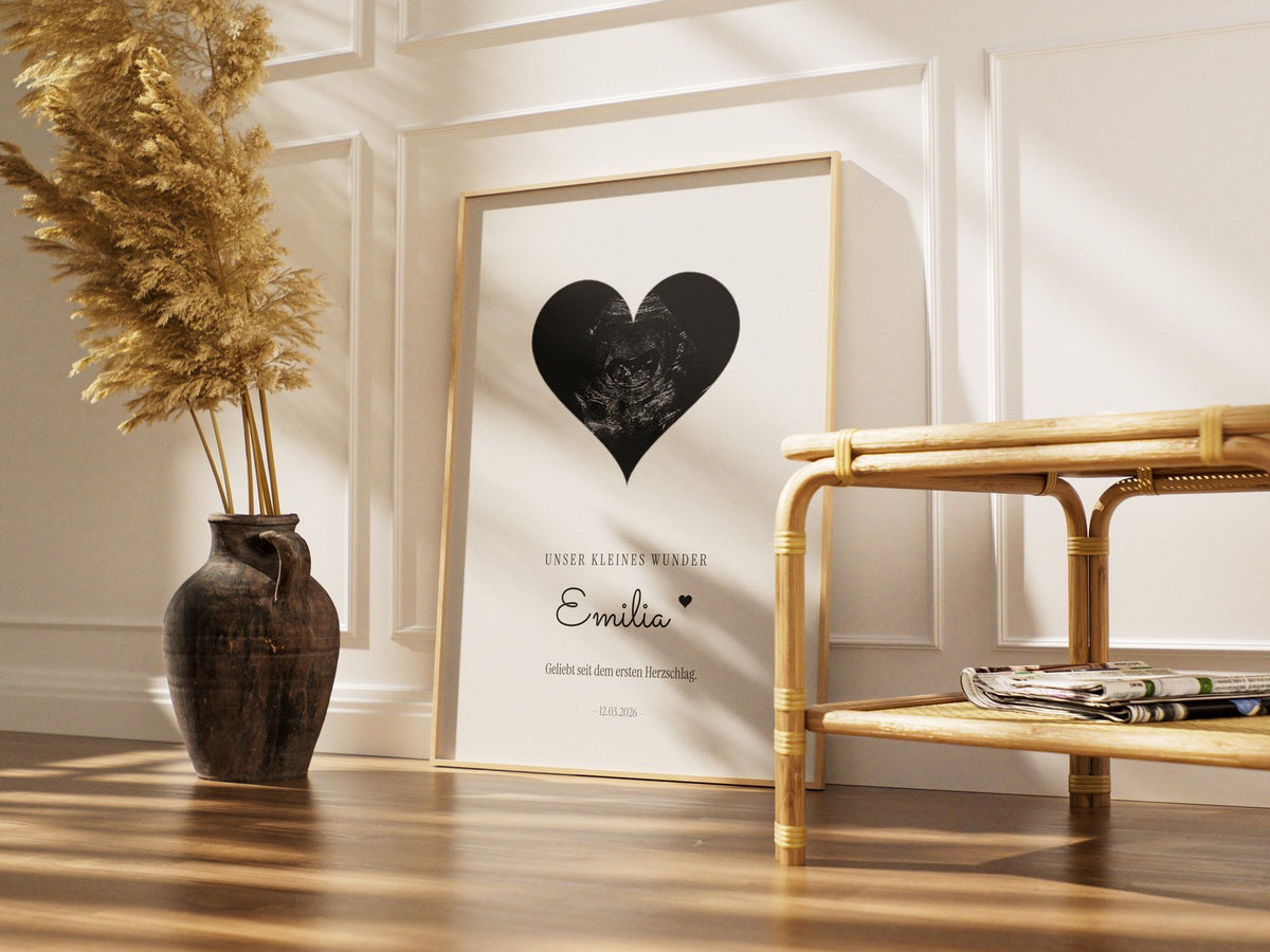 Ultraschallbild als Herz – Originalaufnahme – gerahmtes Poster im Raum
