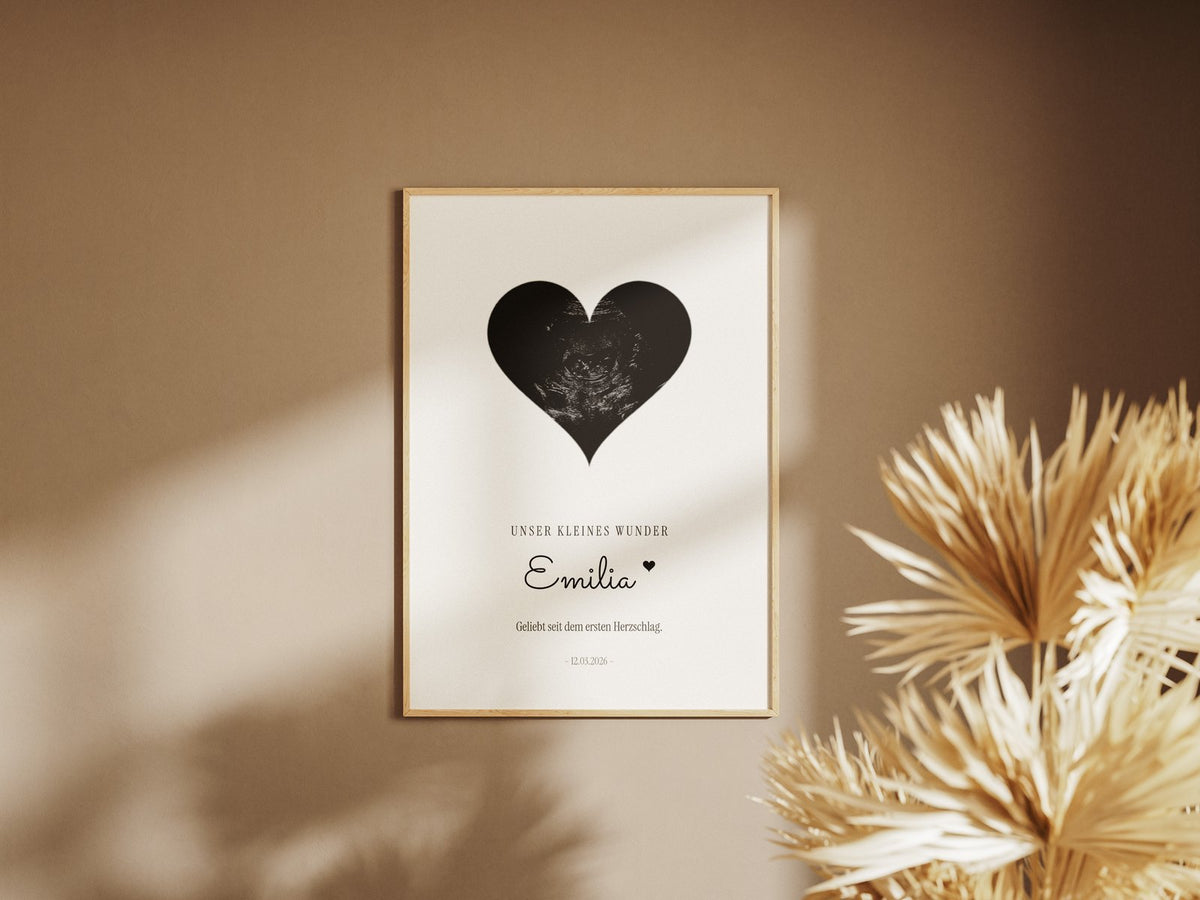 Ultraschallbild als Herz – Originalaufnahme – gerahmtes Poster an der Wand