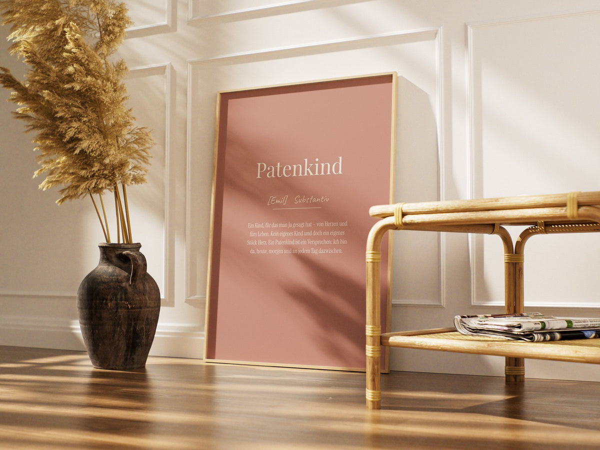 Patenkind (Definition) – gerahmtes Poster im Raum