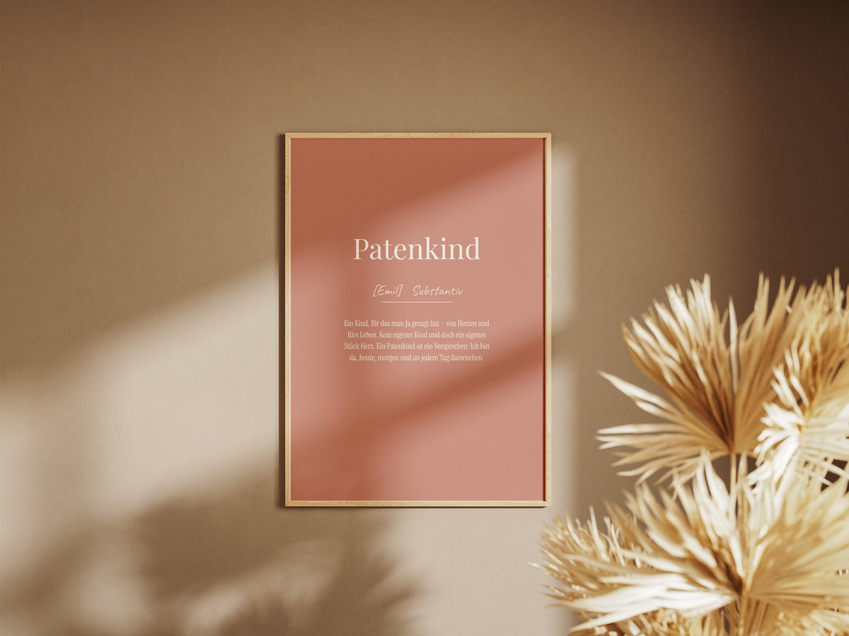 Patenkind (Definition) – gerahmtes Poster an der Wand