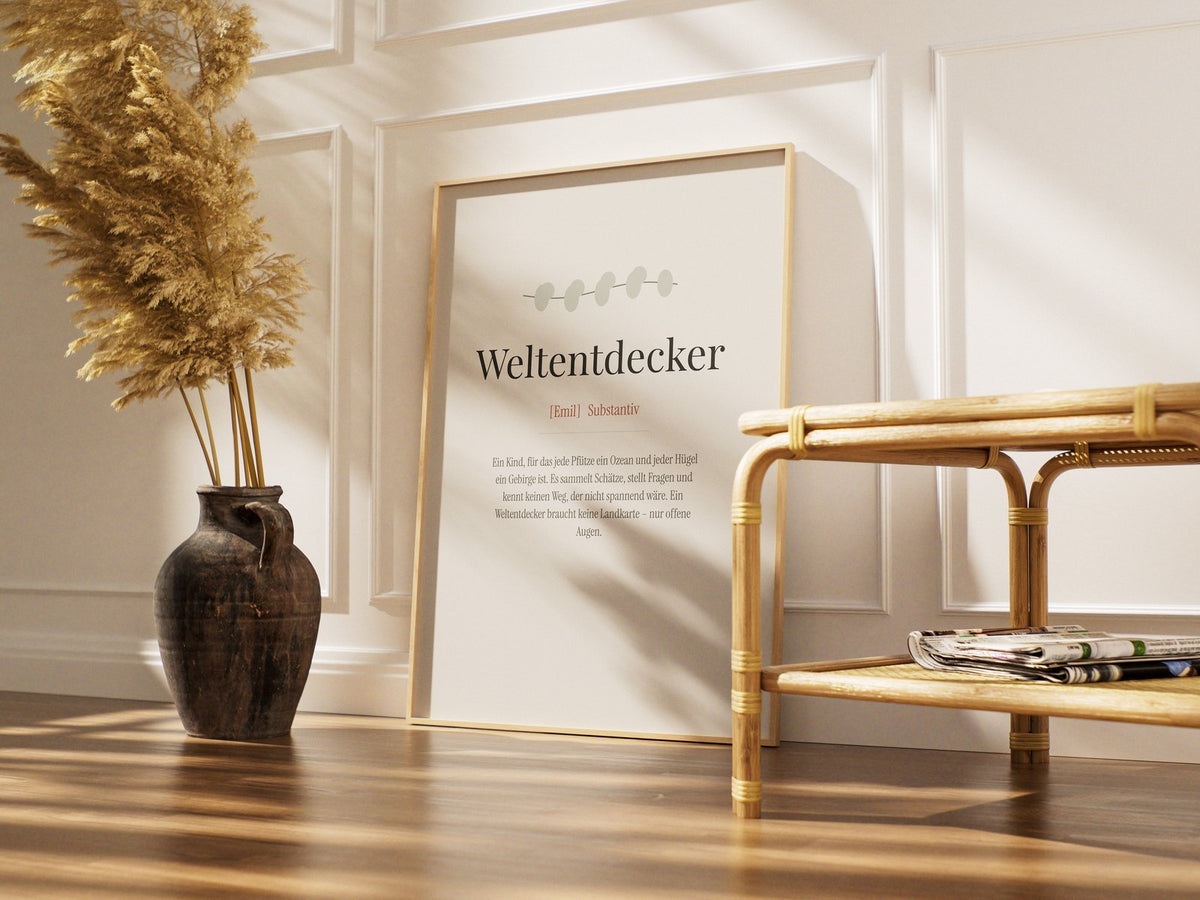 Weltentdecker (Definition) – gerahmtes Poster im Raum