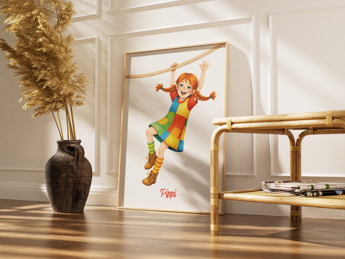 Pippi am Seil – gerahmtes Poster im Raum