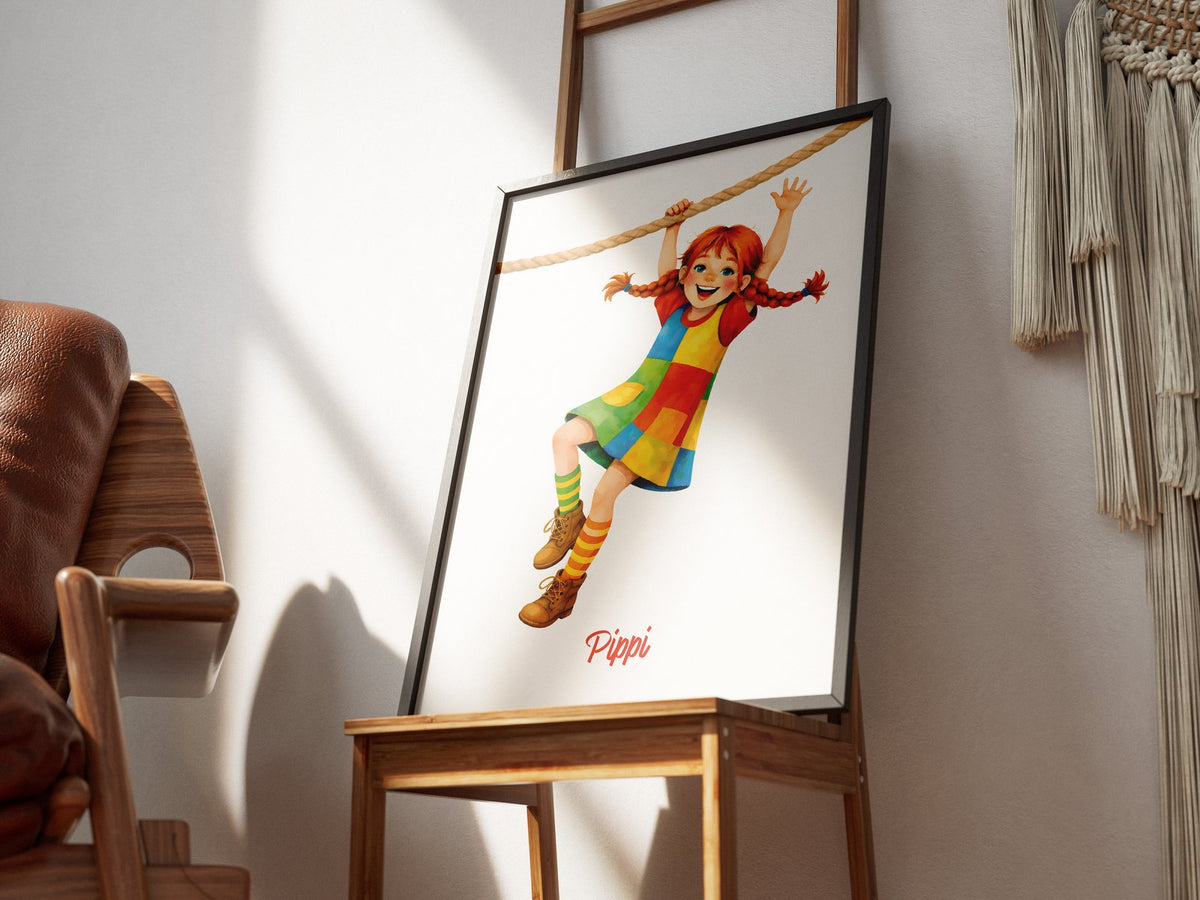 Pippi am Seil – gerahmtes Poster im Raum