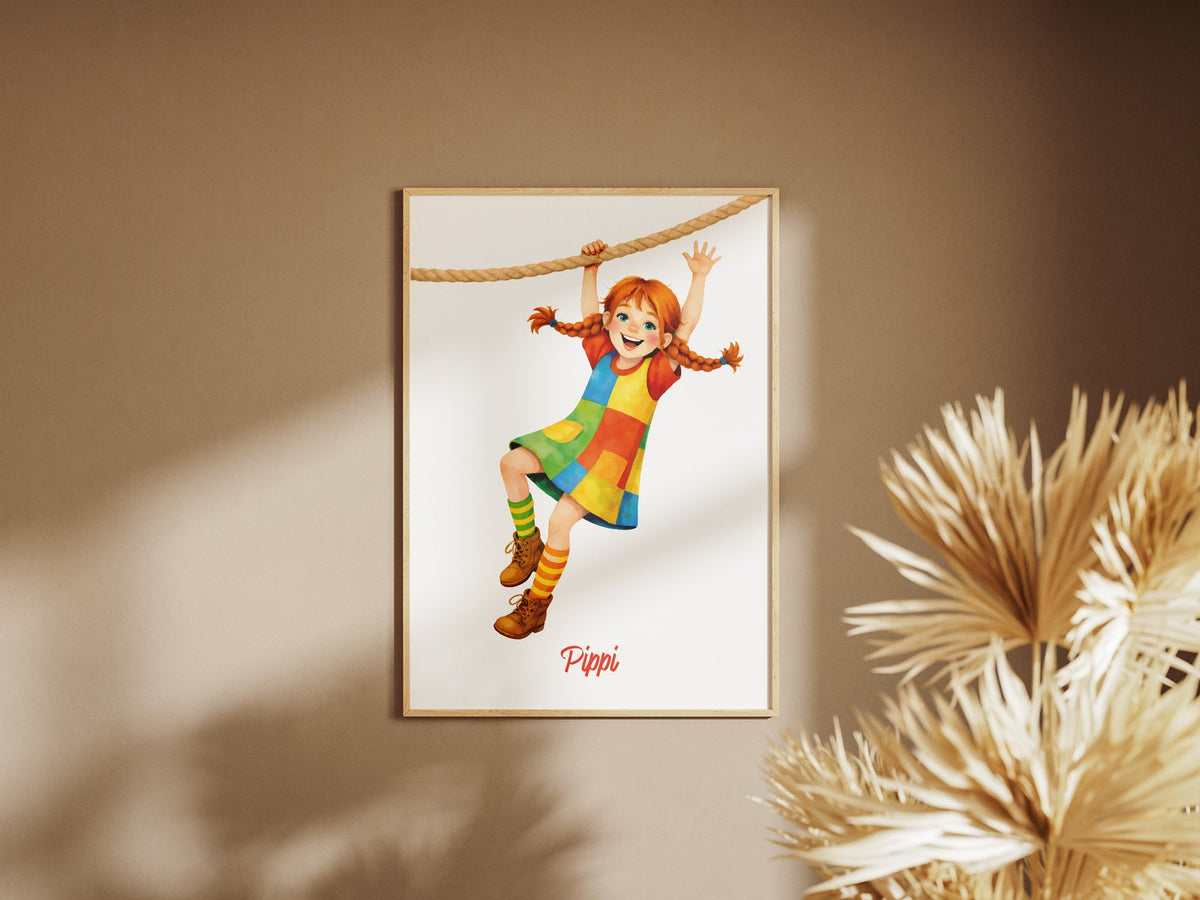 Pippi am Seil – gerahmtes Poster an der Wand