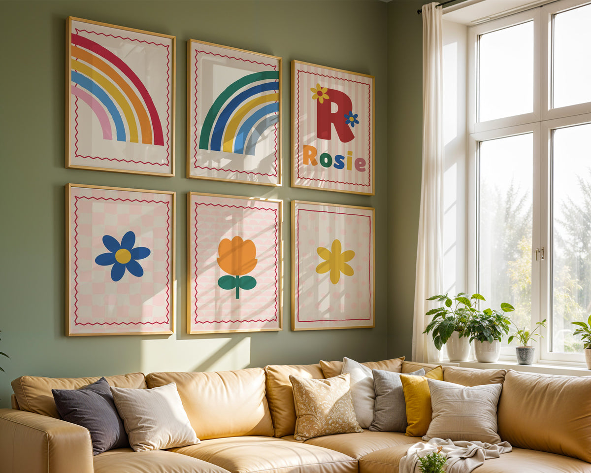 Namensposter 6er-Set „Bunt & Streifen“ – Poster-Motiv