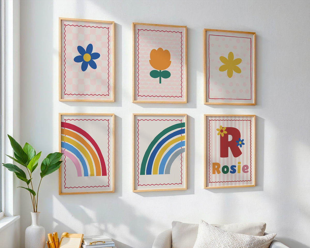 Namensposter 6er-Set „Bunt & Streifen“ – Poster-Motiv