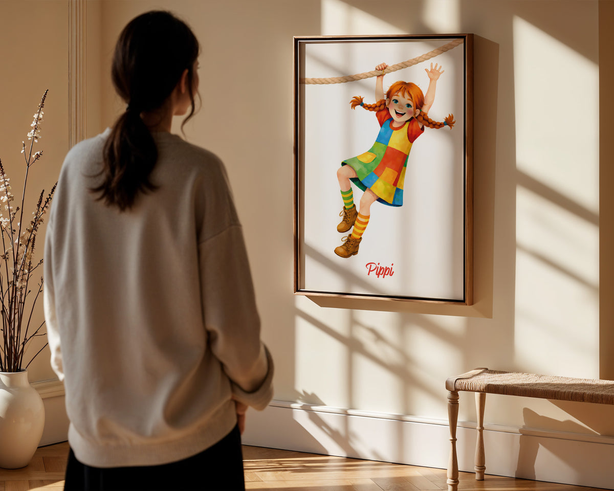 Pippi am Seil – gerahmtes Poster in der Hand