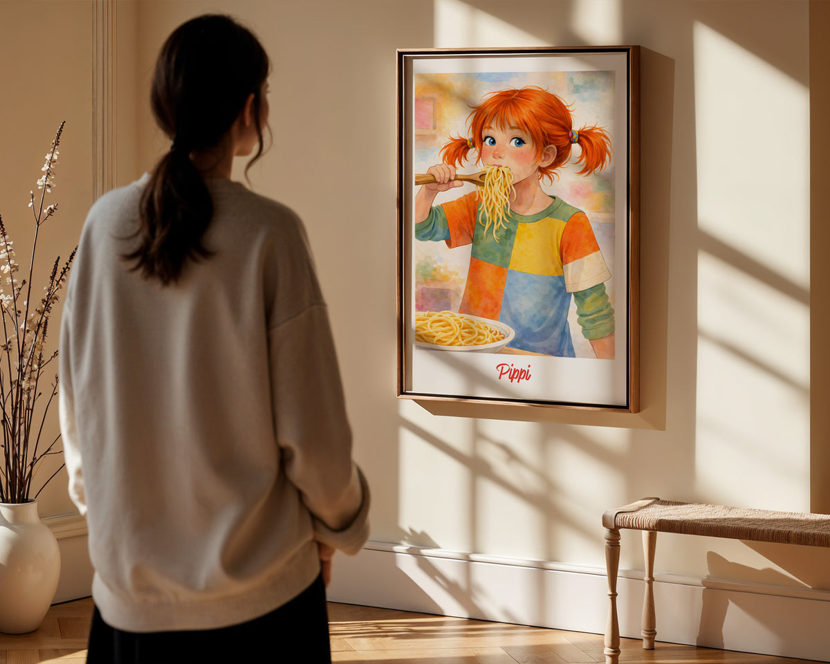 „Pippi – Spaghetti“ – framed poster held in hand
