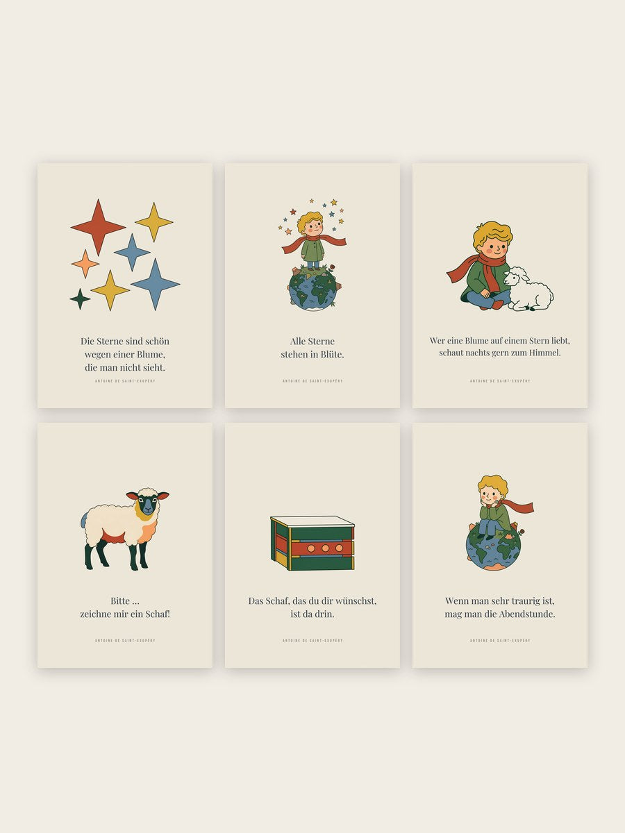 Kleiner Prinz 6er-Set – Sterne & Schaf – inspiriert von Der kleine Prinz