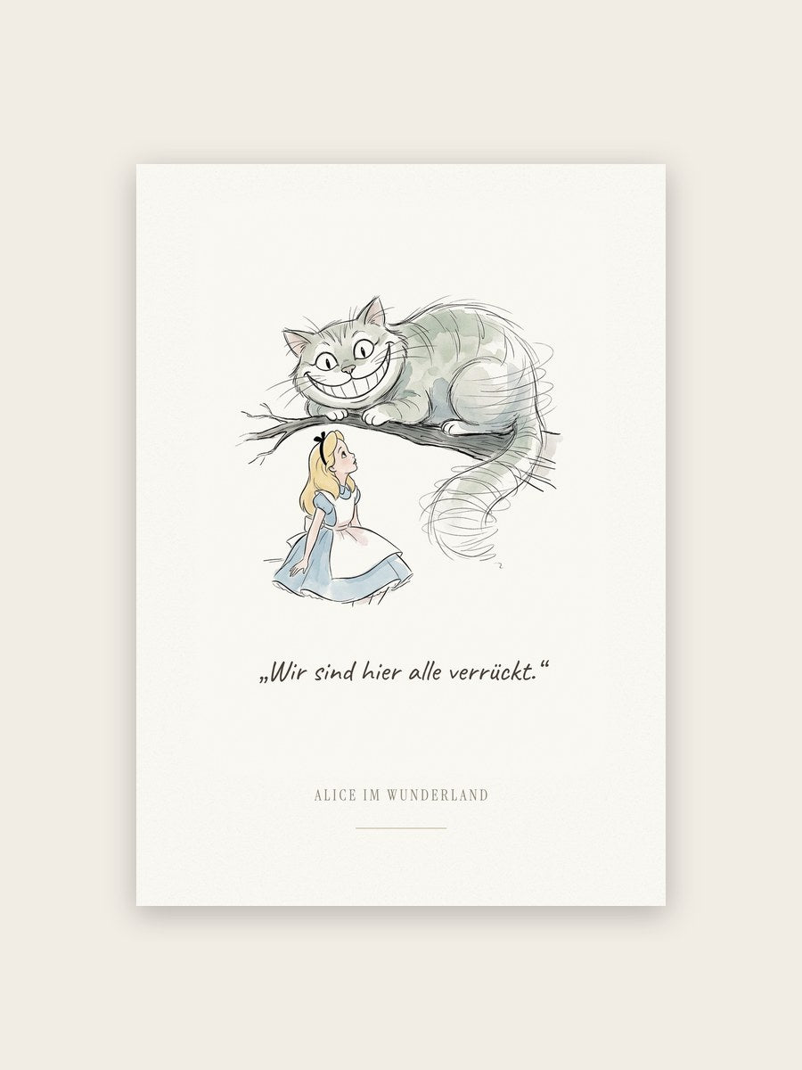 Alice im Wunderland – Grinsekatze Kinderzimmer Bild mit Zitat