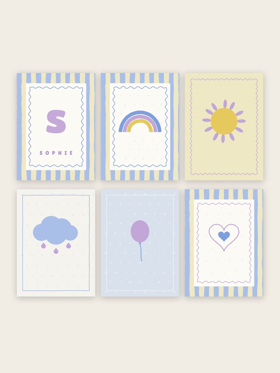 Namensposter 6er-Set „Pastell & Welle“