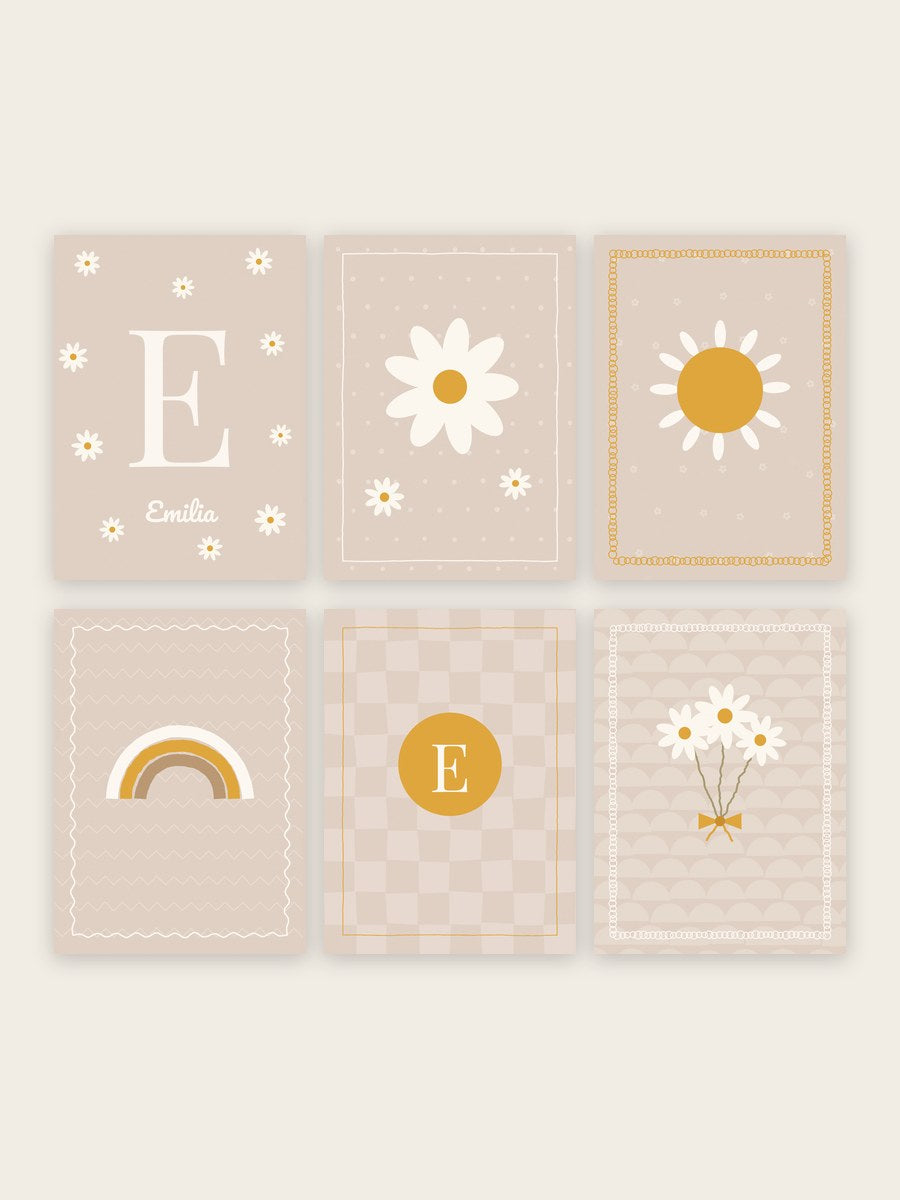 Namensposter 6er-Set „Margeriten“