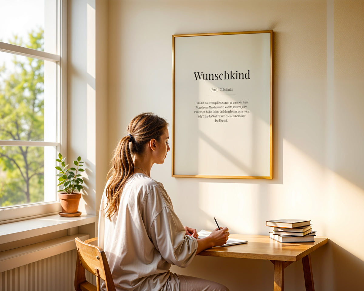 Wunschkind – gerahmtes Poster in der Hand