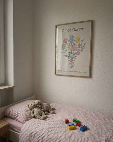 Beispielfoto: Geburtsblumen Familienstrauß Scandi Pastell (Variante 4) – Omas Garten mit Namen