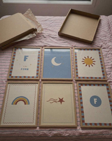 Beispielfoto: Namensposter 6er-Set „Sterne & Mond“