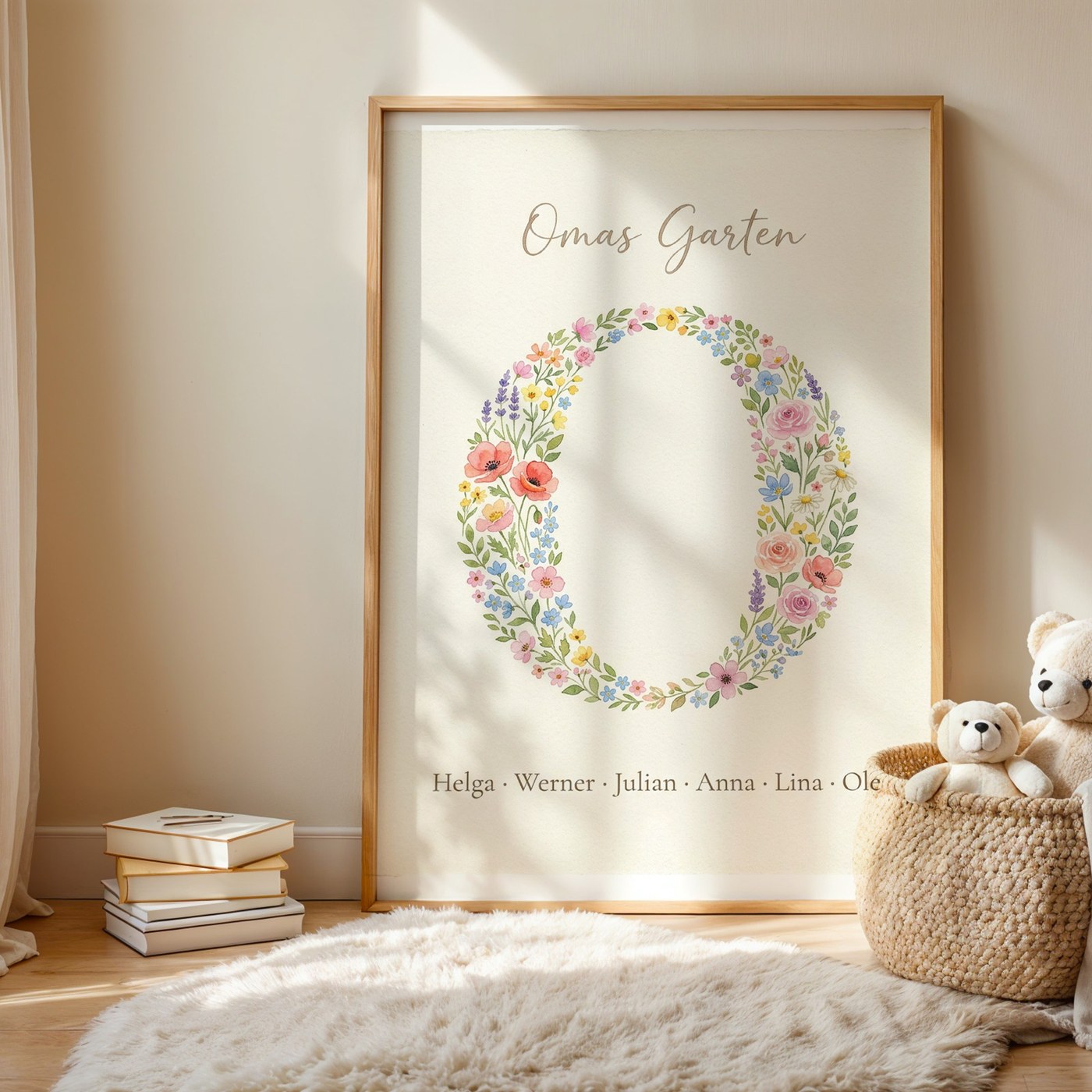 Birth flower family bouquet flower initial (Variant 8) – „Omas Garten“ (Grandma's garden) with names