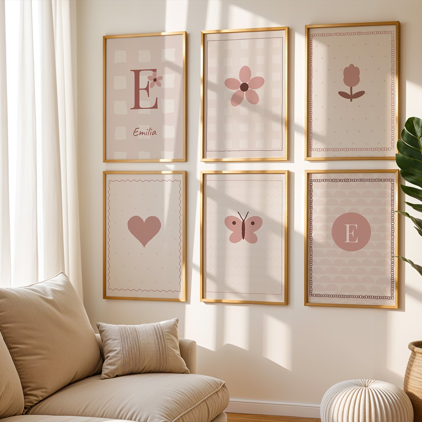 Set of 6 name posters „Vichy Karo“ (Gingham)