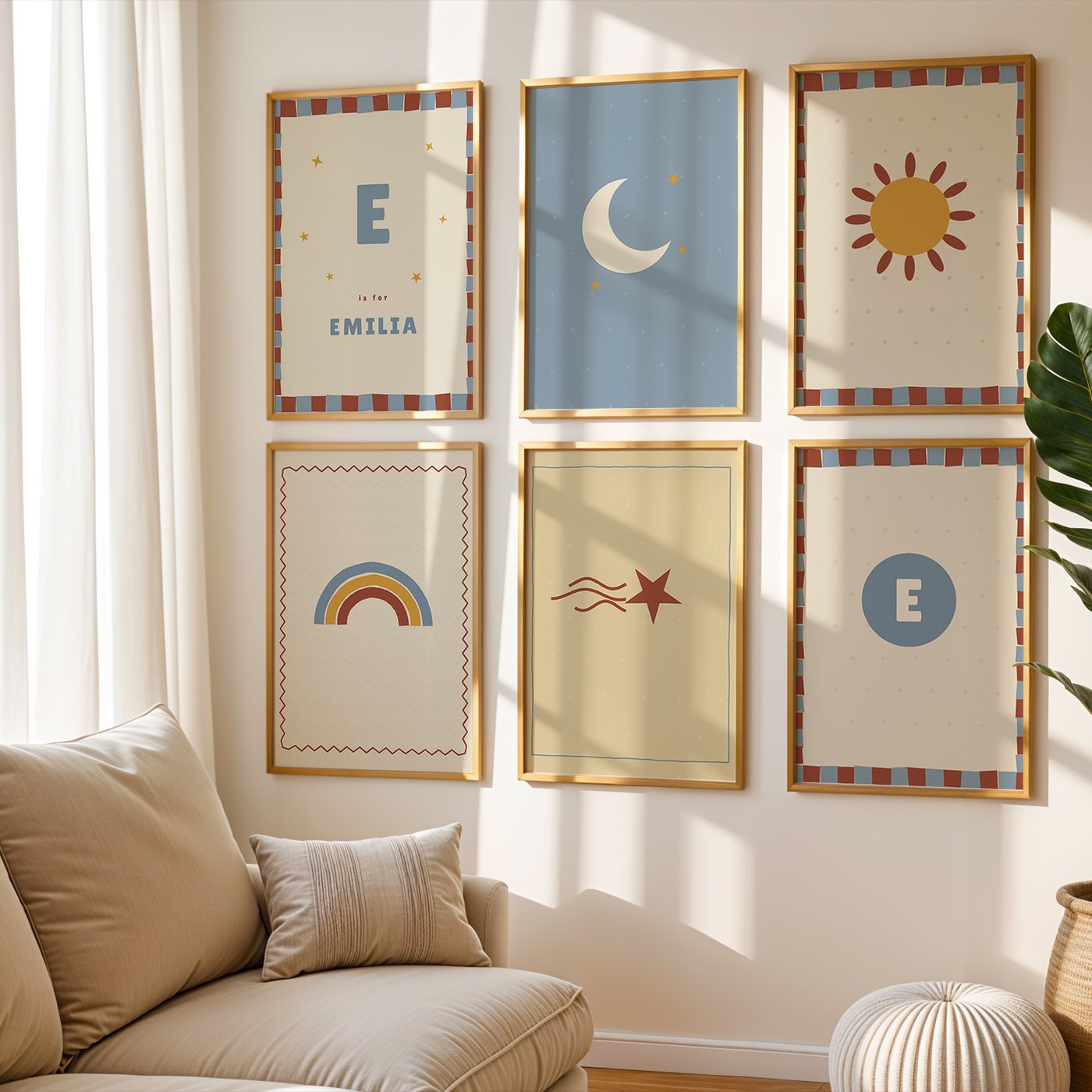 Namensposter 6er-Set „Sterne & Mond“