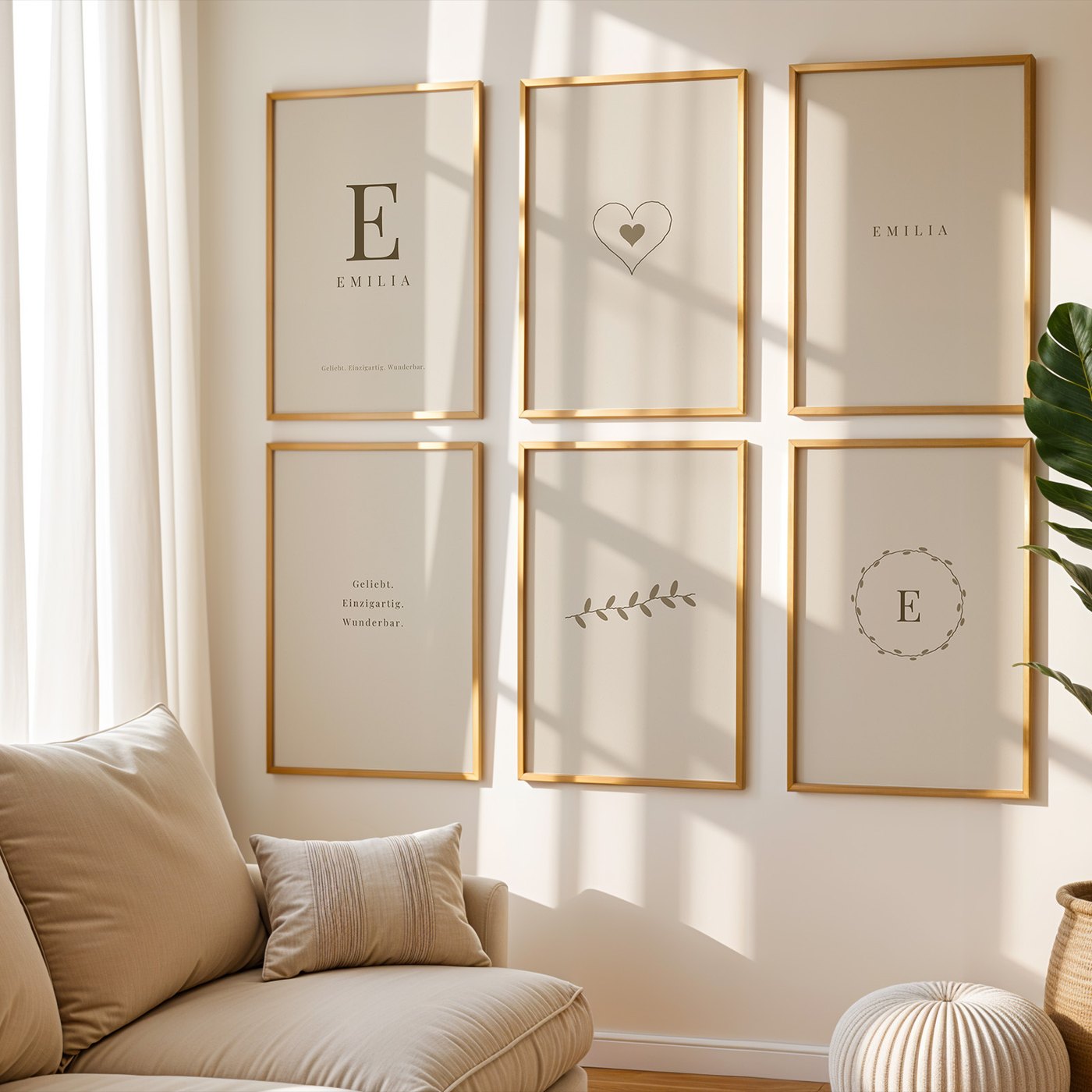 Namensposter 6er-Set „Schlicht Beige“ Ansicht 1