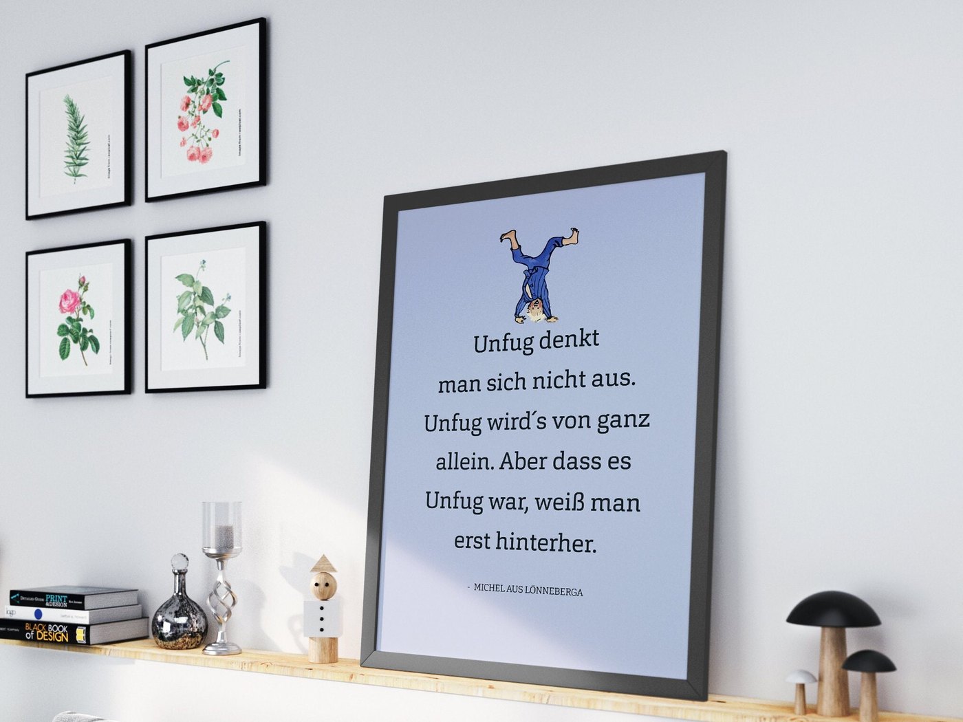 Michel aus Lönneberga Plakat mit Zitat Digitaler, in blau, rosa und weiß Ansicht 4