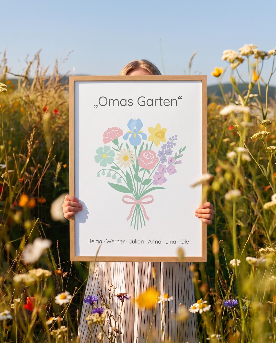 Geburtsblumen Familienstrauß Scandi Pastell (Variante 4) – Omas Garten mit Namen Ansicht 2