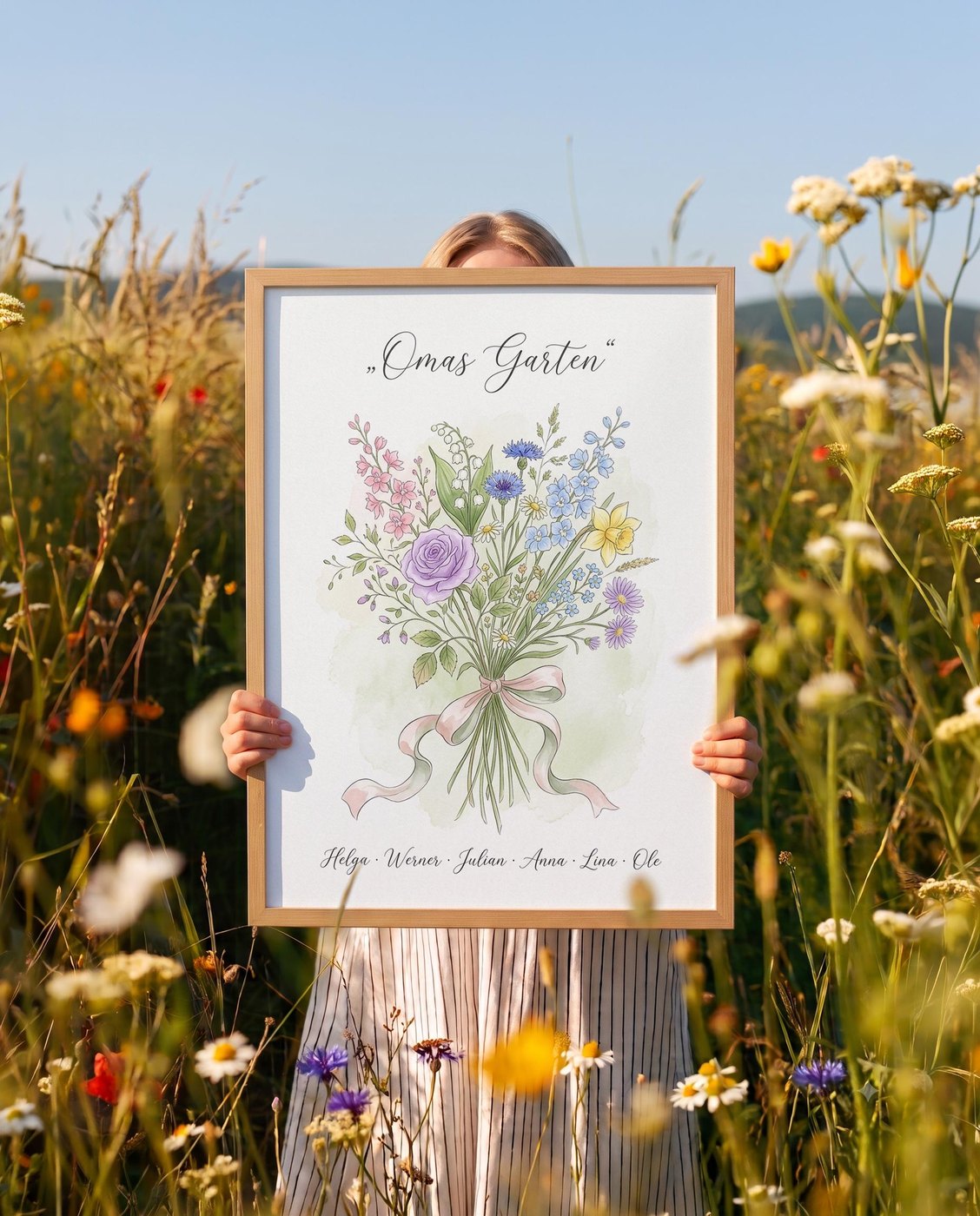 Geburtsblumen Familienstrauß Wildwiese (Variante 5) – Omas Garten mit Namen Ansicht 2