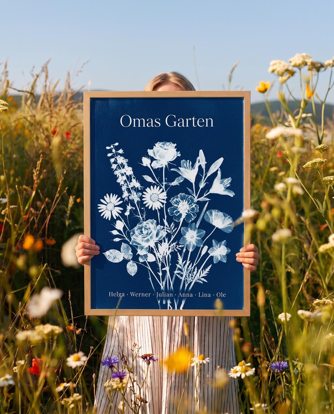 Geburtsblumen Familienstrauß Blaupause (Variante 12) – Omas Garten mit Namen Ansicht 2