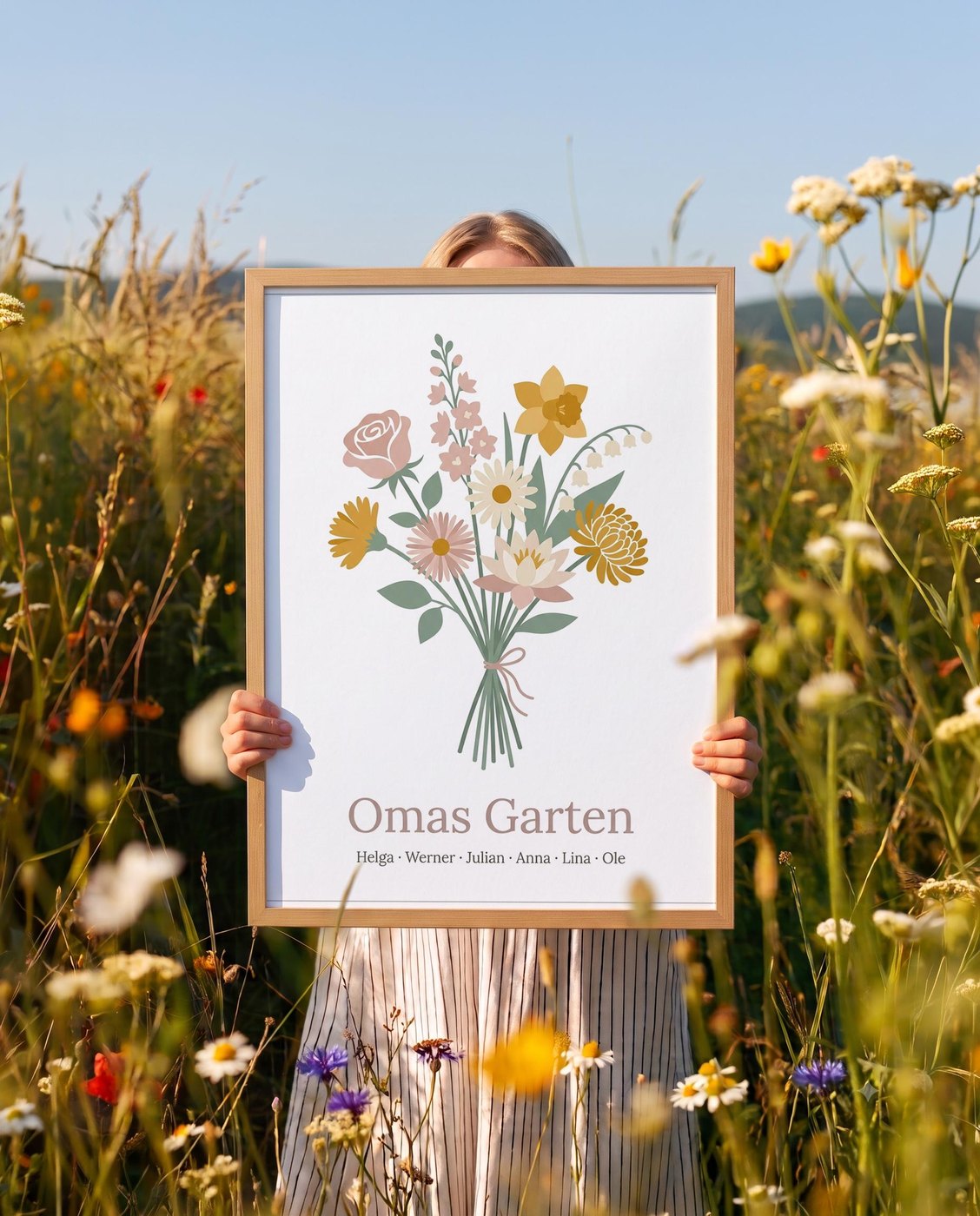 Geburtsblumen Familienstrauß Modern Schlicht (Variante 14) – Omas Garten mit Namen Ansicht 2