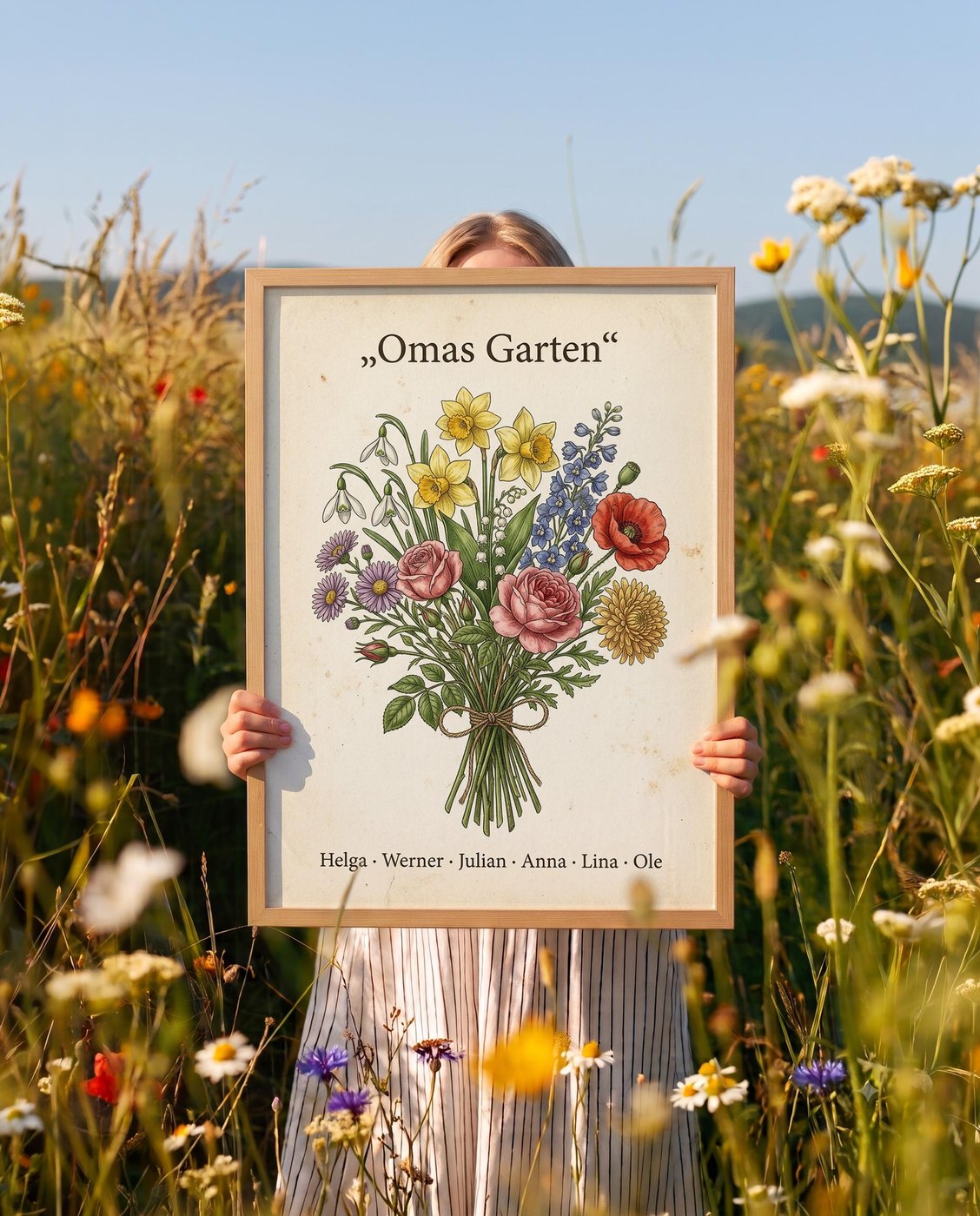 Geburtsblumen Familienstrauß Vintage (Variante 2) – Omas Garten mit Namen Ansicht 2