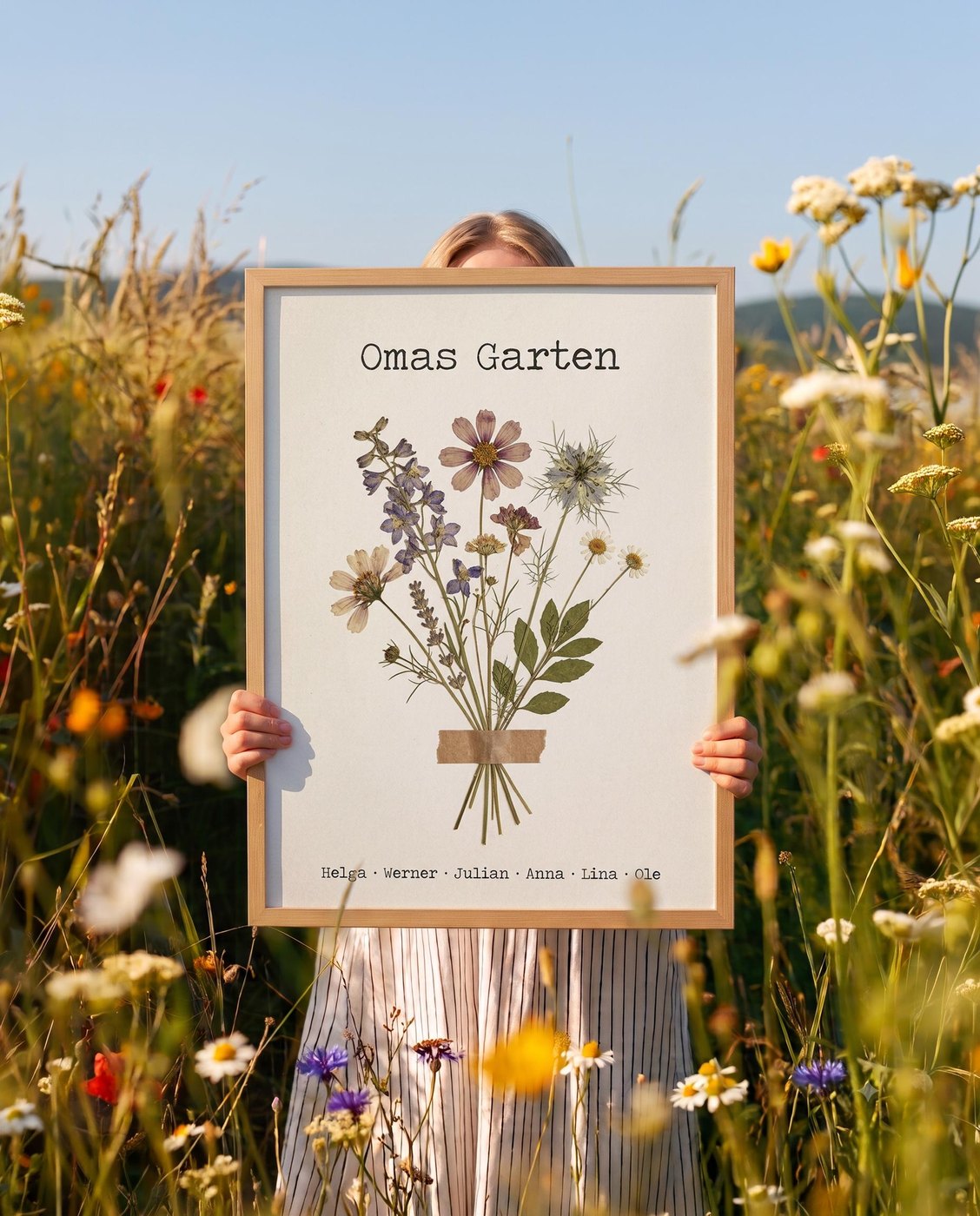 Geburtsblumen Familienstrauß Gepresste Blumen (Variante 7) – Omas Garten mit Namen Ansicht 2